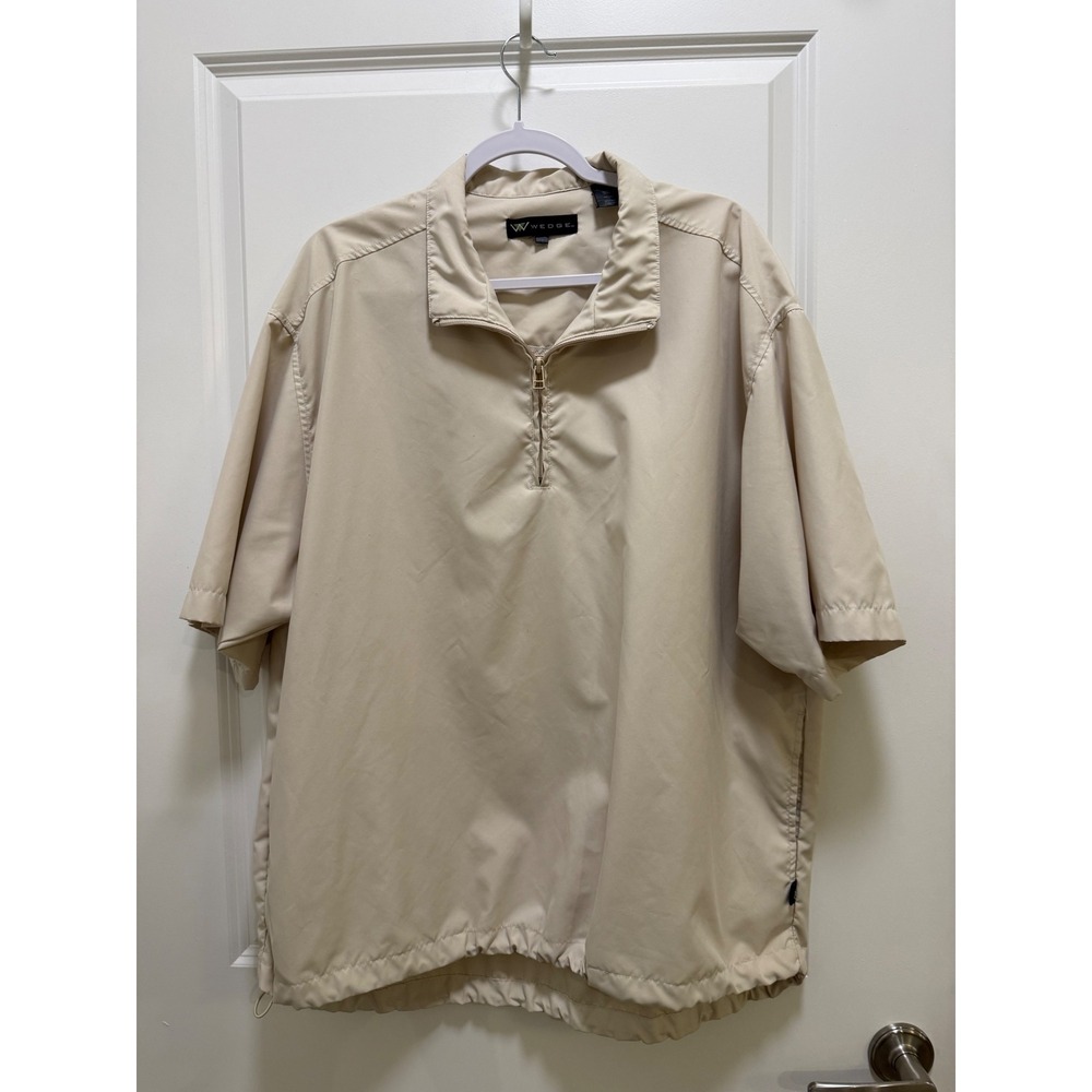 Wedge Mens Golf Windshirt Quarter‎ Zip Short Sleeve Tan Beige Pullover Large